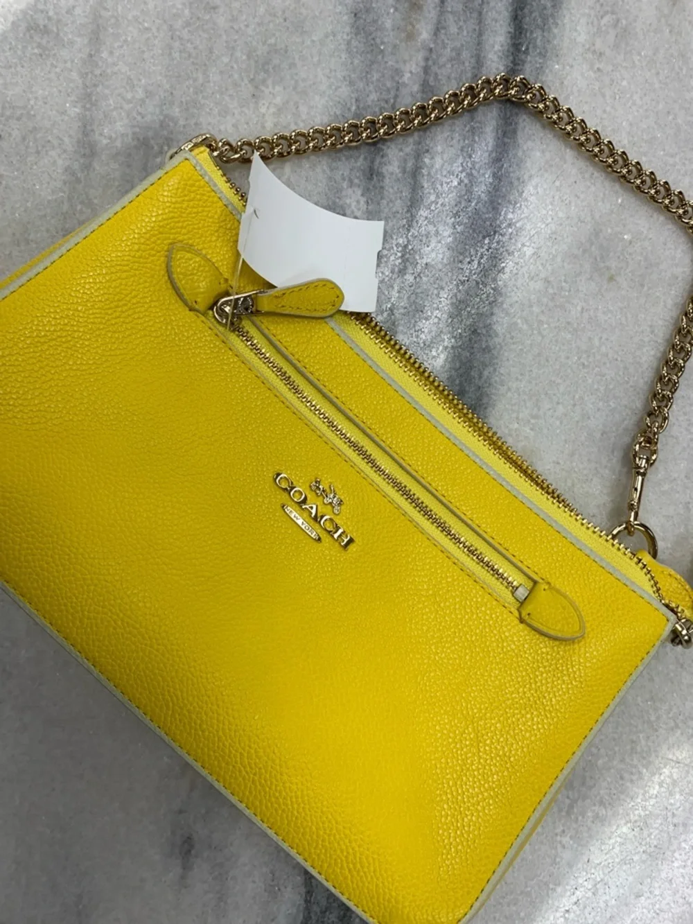 Coach Yellow Leather Shoulder Bag with Gold Chain